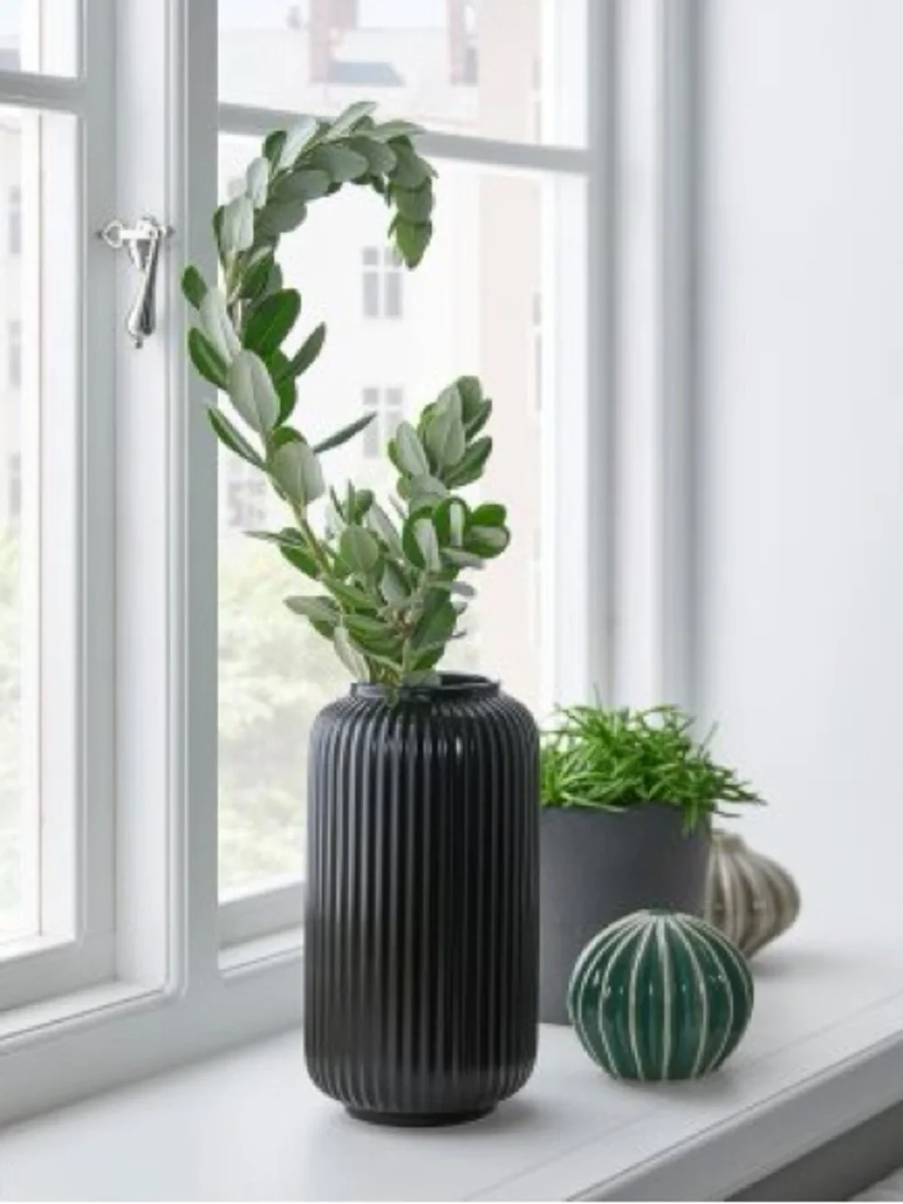 IKEA Black Ribbed Ceramic Vase
